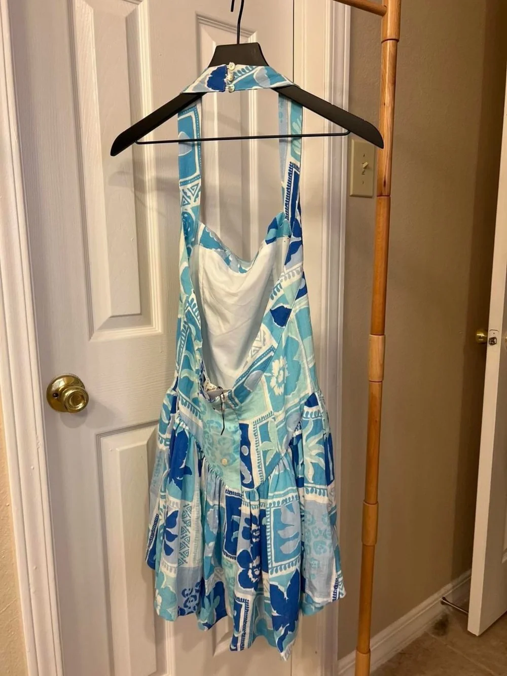 Promesa Blue and Aqua Floral Halter Dress